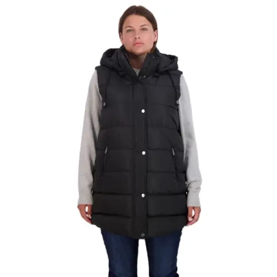 Women's Long Puffer Vest with Hood - S.E.B. By SEBBY image {6}