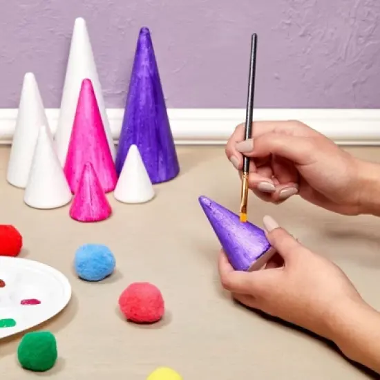 Bright Creations 16 Pack Foam Cones for Crafts, 4 Assorted Sizes for Holiday Decorations, Handmade Gnomes (White, 2.2-6 In) image {1}