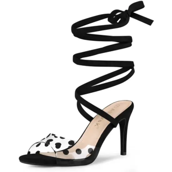 Allegra K Women's Polka Dots Clear Heel Lace Up Stiletto Heels Sandals image {6}