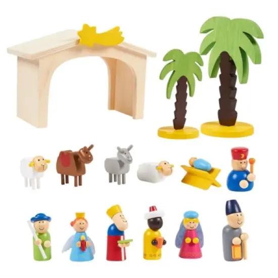 Blue Panda 15-Piece Kids Nativity Set, Wooden Christmas Nativity Scene and Playset Figures for Kids and Children Aged 3 and Older image {5}