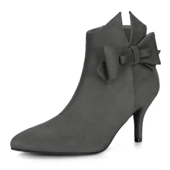 Allegra K Women's Point Toe Bow Stiletto Heel Ankle Boots image {6}