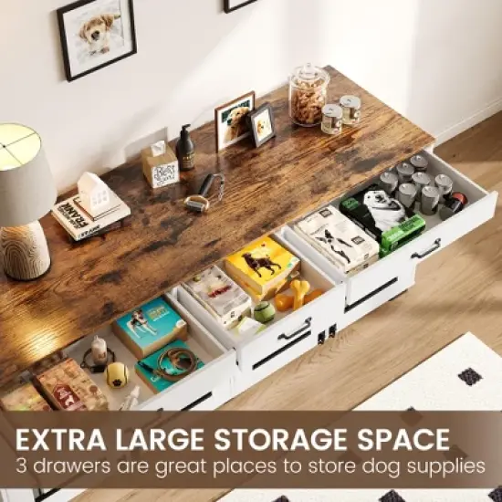 ODK 71" Large Dog Crate Furniture for 2 Dogs with 3 Drawers, Heavy Duty Double Indoor Dog Kennel and TV Stand for Medium Large Dogs image {4}