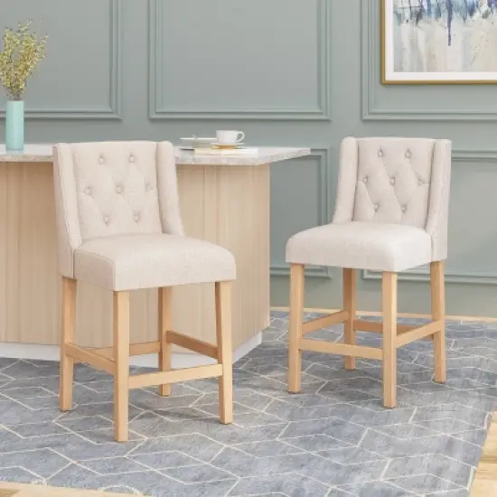 Set of 2 Landria Button Tufted Wingback Counter Height Barstools - Christopher Knight Home image {1}