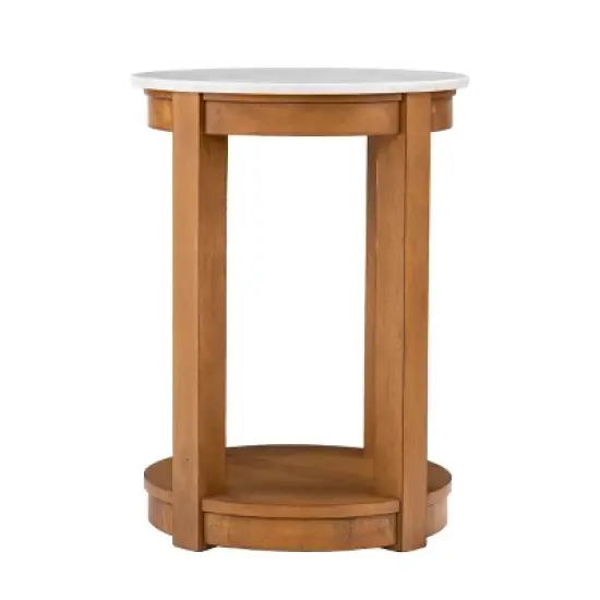 Vebell Round End Table White/Natural - Aiden Lane image {3}