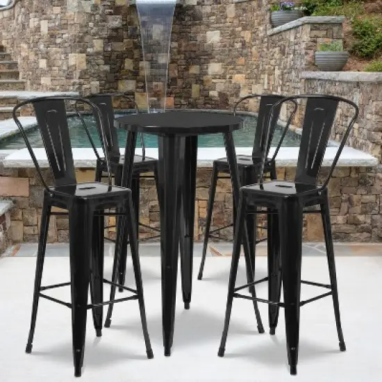Flash Furniture Commercial Grade 24" Round Metal Indoor-Outdoor Bar Table Set with 4 Cafe Stools image {1}