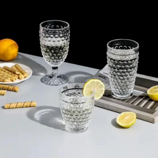 Slickblue Hobnail Tumbler Glass Set of 6, 10.25 oz & 13 oz, Clear & Mutlicolor Options image {2}