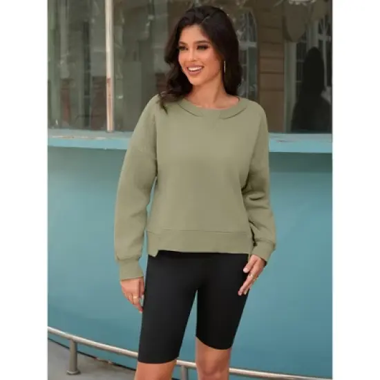 ATHLECHIC Women's Crewneck Fleece Oversized Fashion Fall Outfits Pullover Hoodless Tops Cropped Sweatshirt image {1}