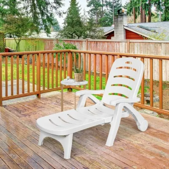 Costway Adjustable Folding Patio Chaise Deck Chair Lounger 5 Position Recliner w/ Wheels image {2}