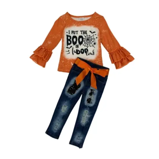 Girls FaBOOlous Sequin Patched Jeans Set - Mia Belle Girls image {2}