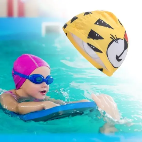 Unique Bargains Kid's Polyester Tigers Pattern Swim Cap Yellow Black 1 Pc image {1}