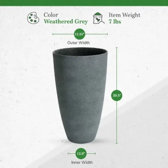 Algreen Acerra Weather Resistant Composite Tall Vase Round Planter Pot 20 x 12 x 12 Inches, Gray Stucco image {2}