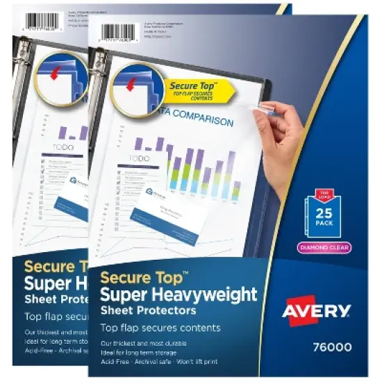 Avery Diamond Clear Secure Top Sheet Protectors, Super Heavyweight, 2-Pack, 50 Page Protectors (86009) image {6}