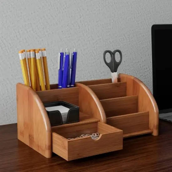 Bamboo Desk Organizer with 5 Compartments - Hastings Home image {2}