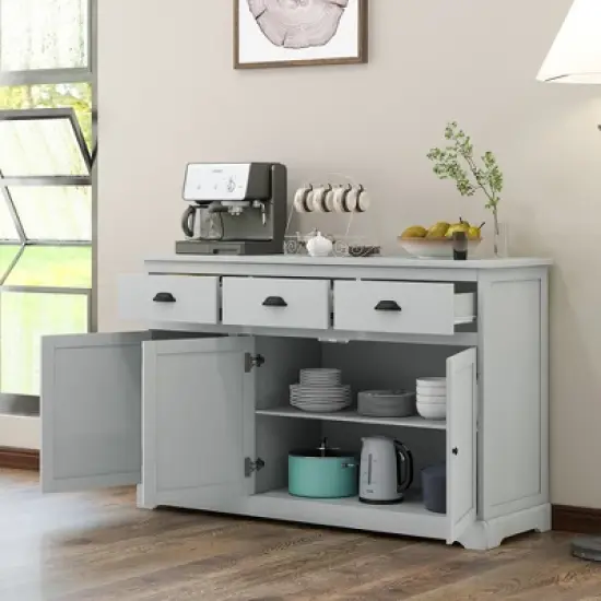 Costway 3 Drawers Sideboard Buffet Cabinet Console Table Kitchen Storage Cupboard Gray image {3}