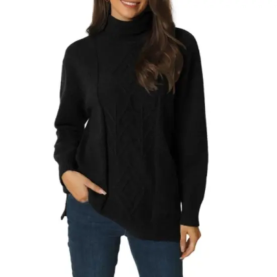 Seta T Women's Fall Winter Turtleneck Long Sleeve Spilt Hem Tunic Pullover Sweater image {5}
