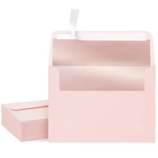 Best Paper Greetings 50 Pack Pink A7 Envelopes, 5x7 Size for Mailing Wedding Invitations, Greeting Cards, Rose Gold Foil Lining, Peel & Stick Seal image {8}
