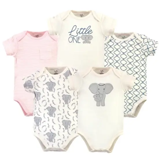 Touched by Nature Baby Girl Organic Cotton Bodysuits 5pk, Girl Elephant image {6}