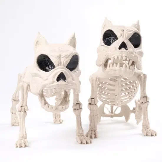 Joyfy 2 PCS 16" Halloween Decoration Dog Puppy Skeleton Full Body Posable for Spooky Scene Decor Halloween Party Favors Haunted House Graveyard Props image {9}