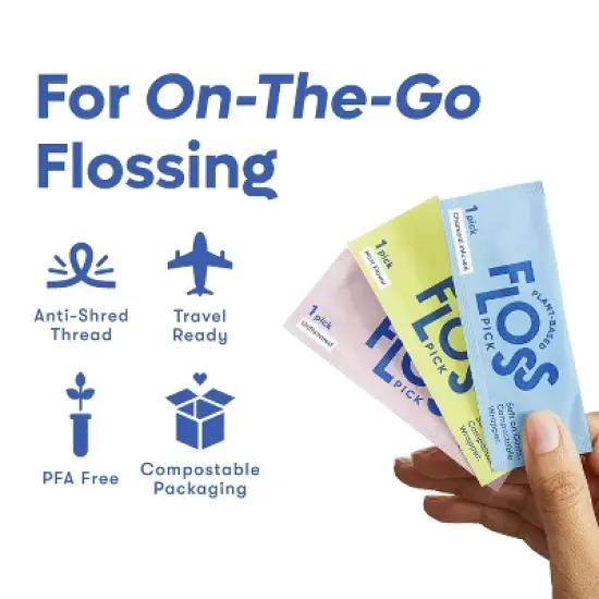 SmartLifeco Individually Wrapped Floss Picks | 50 Pack | Unflavored | Biodegradable Plant Based Dental Picks | Smart Life Co image {1}