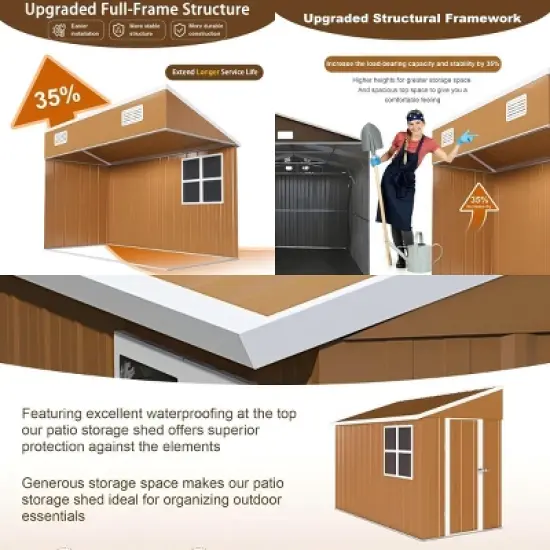 8x4 FT Heavy-Duty Metal Outdoor Storage Shed with Windows, All-Weather Small Garden Tool Shed for Backyard or Lawn &ndash; Cuddlewood image {6}