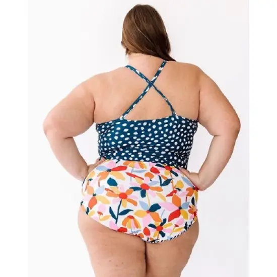 Lime Ricki Women's Indigo Dot Double-Cinch Tankini Top image {3}