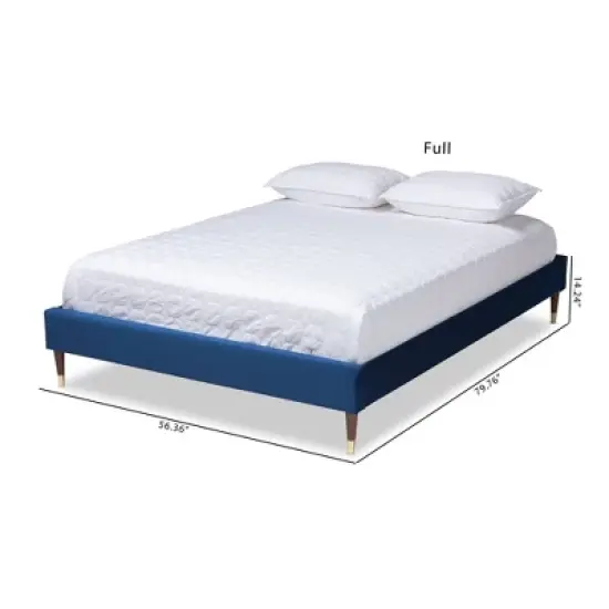 Full Volden Velvet Wood Platform Bed Frame Blue - Baxton Studio image {6}