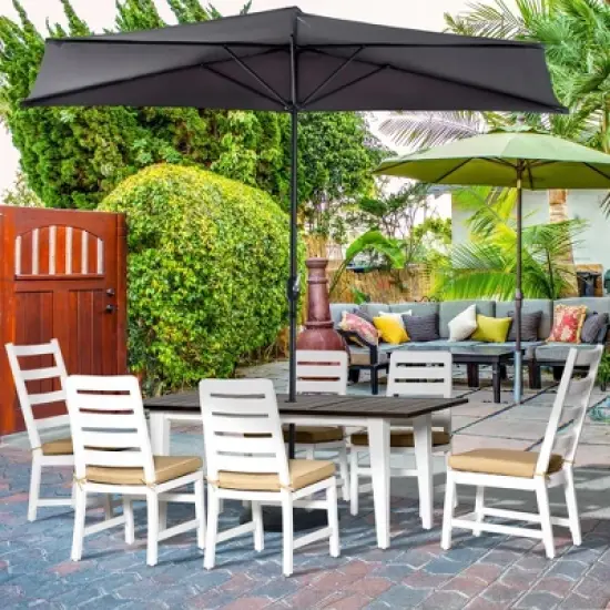 Resenkos Patio Dining Set for 6, Extra-Long Table Space And Soft Padded Seats, Umbrella Hole, Aluminum, Polyester, Foam, Brown image {2}