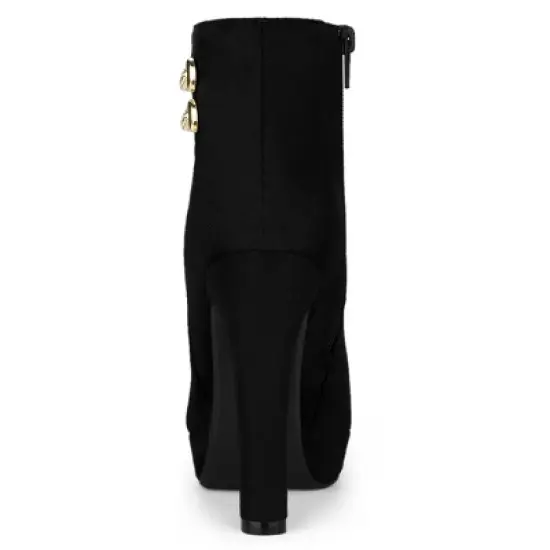 Allegra K Women's Round Toe Chunky High Heel Platform Ankle Boots image {3}