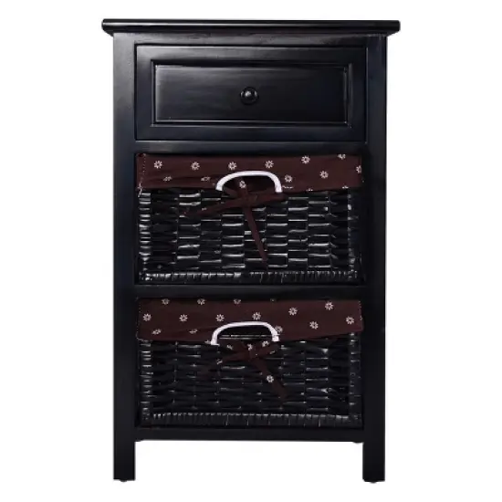 Costway Black Night Stand 3 Tiers 1 Drawer Bedside End Table Organizer Wood W/2 Baskets image {8}