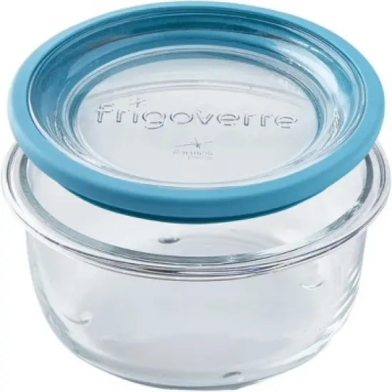Bormioli Rocco Frigoverre Future 6.25 oz. Round Food Storage Container, Made From Durable Glass, Dishwasher Safe, Made In Italy,Clear/Teal Lid image {2}