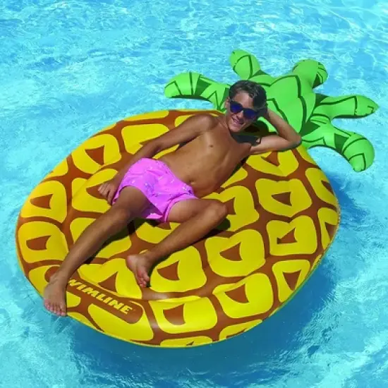 Swimline Jumbo 88" x 50" Inflatable Tropical Pineapple Pool Float Island Lounger, Lake Beach Water Raft with Headrest for 1 to 2 People, image {2}
