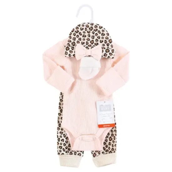 Hudson Baby Girls Thermal Preemie Layette Set 4pc Long Sleeve Outfit, Leopard, Preemie image {1}