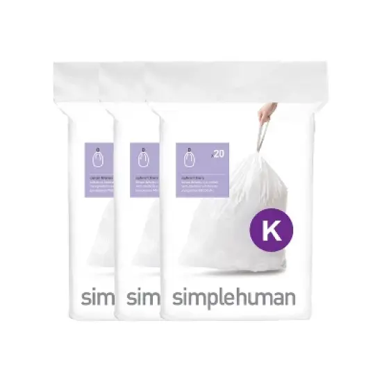 simplehuman 35-45L Code K Custom Fit Kitchen Trash Bag Liners 3 Quick-Dispense Packs - 60ct: Drawstring, White, Plastic image {4}