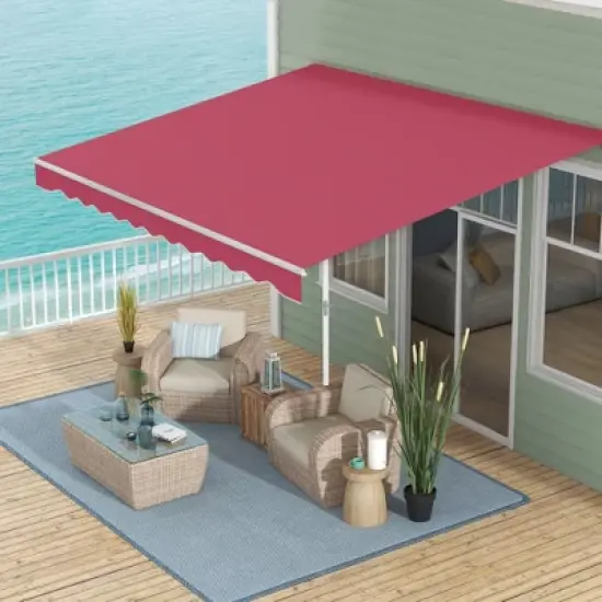 Outsunny 10' x 8' Manual Retractable Awning Sun Shade Shelter for Patio Deck Yard with UV Protection and Easy Crank Opening, Red image {1}
