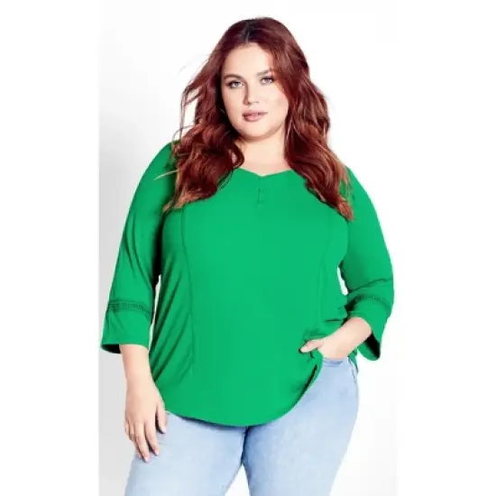Women's Plus Size  Rib Henley Top - green | AVENUE image {3}