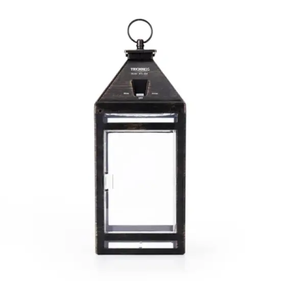 Techko Maid Metallic Black LED Solar 12.88" Outdoor Portable Decorative Lantern Clear image {3}