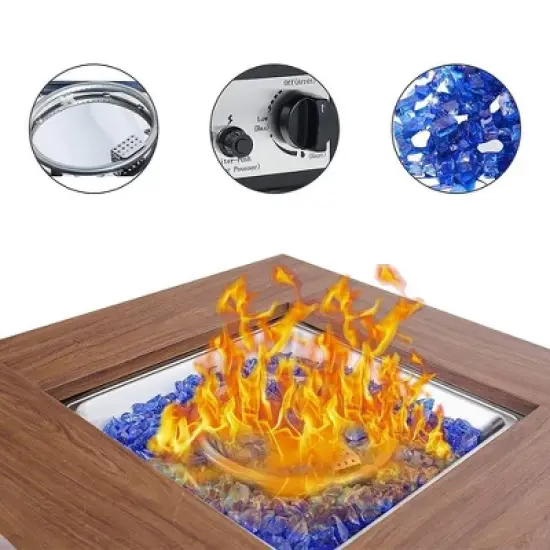 5pc Patio Dining Set with Square Steel Fire Pit Table & Rattan 360 Swivel Chairs - Captiva Designs image {4}