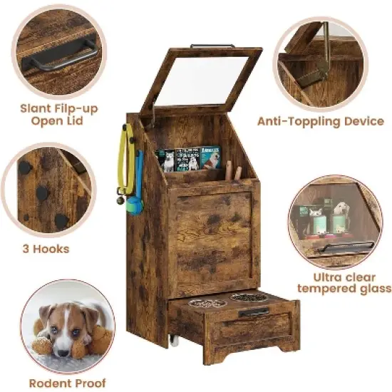 Pet Feeding Station with 2 Elevated Bowls, Pet Toy Storage Organizer Cabinet image {6}