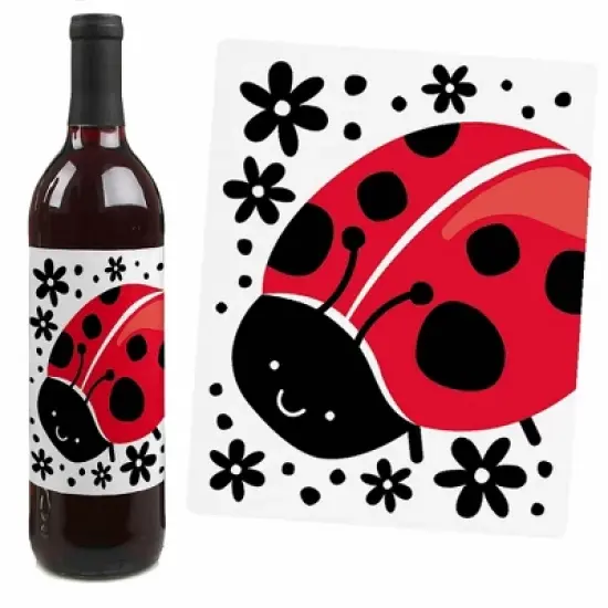Big Dot of Happiness Happy Little Ladybug - Baby Shower or Birthday Party Decorations for Women and Men - Wine Bottle Label Stickers - Set of 4 image {6}