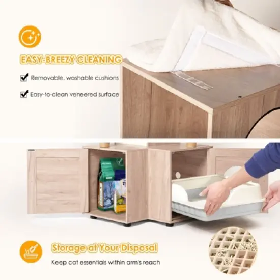 Kumasinova 63" Modern Cat Tree Tower with Litter Box Enclosure,Cat Tower with Scratching Post,Cat Tree with Washable Pads&Toy Hanger,Rustic Gray image {3}