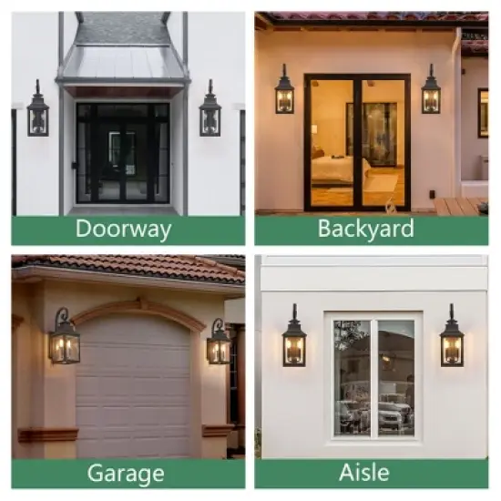 23" H 1-Pack Outdoor Wall Lantern Light Vintage Black Metal Sconce with Clear Seeded Glass for Porch, Patio, and Garden (Bulb Not Included) image {4}