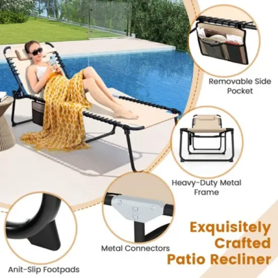 Costway 1/2 PCS Oversize Folding Chaise Lounge with Backrest Detachable Pillow Pocket image {7}