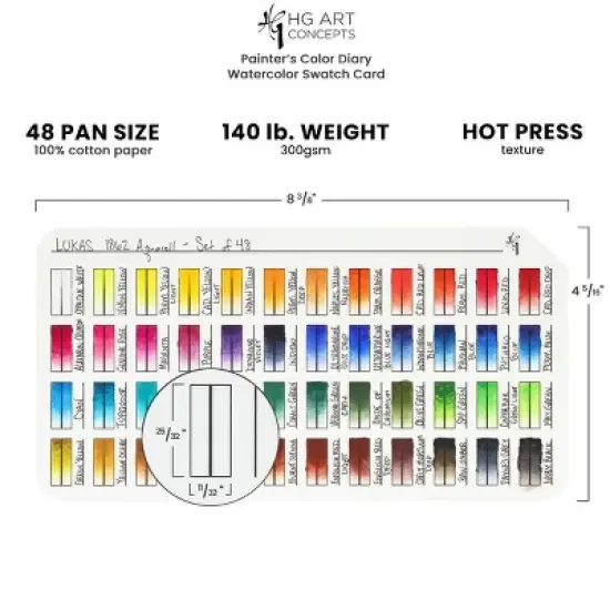 HG Art Concepts Painters Color Diary Watercolor Swatch Card, 48-Pan Size, 5-Pk, 140 lb Hot Press 100% Cotton Paper, Fits New York Central Palette Box, image {1}