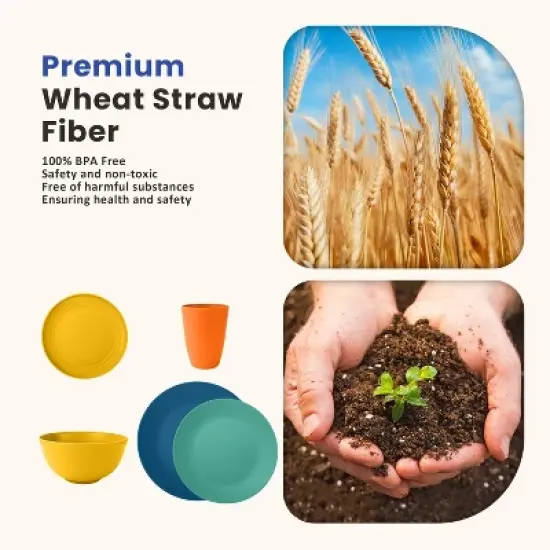 Itopfox 40-Piece Premium Wheat Straw Dinnerware Set, Service for 8, Unbreakable Plates & Bowls, Dishwasher & Microwave Safe, Eco-Friendly Kitchenware image {2}