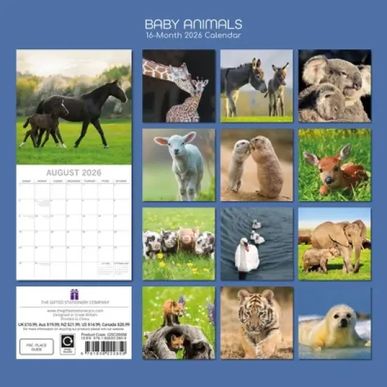 2026 Square Wall Calendar, Baby Animals, 16-Month Animal Theme, 180 Reminder Stickers (12x12 In) image {3}