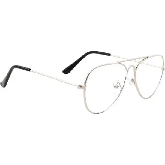 Kids Fake Aviator Eye Glasses Blue Light Blocking Anti Eyestrain Lens for Children's Non Prescription (Age 6-12) (Silver) image {2}