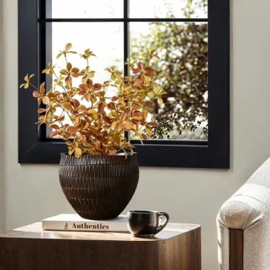 LuxenHome Brown with Black V-Pattern Polyresin 10-Inch Round Planter image {2}