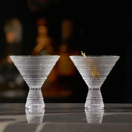 Clear Hobnail Martini Glasses - Embossed Martini Glasses - 9oz image {1}