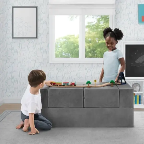 Delta Children Kids' and Toddlers Convertible Sofa and Play Set - Modular Foam Couch and Flip Out Lounger with 2 Ottomans - Gray - 3ct image {5}