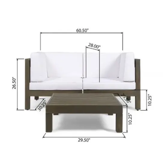 NicBex Modular Sectional Sofa Set, Outdoor Patio Sofa Set, 2-Piece Loveseat with Square Coffee Table, Acacia Wood Outdoor Couch Set image {1}